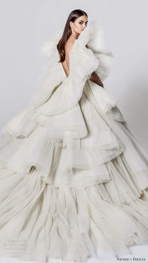 nicole and felicia fall 2020 bridal flutter sleeves plunging v neckline pleated bodice ball gown wedding dress tiered skirt (1) bv -- Nicole + Felicia Fall 2020 Wedding Dresses | Wedding Inspirasi  #wedding #weddings #bridal #weddingdress #weddingdresses #bride #fashion #label:Nicole+Felicia #season:Fall/Winter #week:062020 #year:2020 ~ Nicole And Felicia, Pleated Ball Gown, Nicole Felicia, Tiered Gown, Wedding Inspirasi, Bride Fashion, Couture Wedding Gowns, Stunning Wedding Dresses, Pleated Bodice