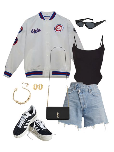 #ootd #trendyoutfits #outfits #styling #styleboard #personalstylist #streetstyle #streetwearstyle #casualoutfit #casualfashion #casualstyle #casualoutfitinspo #everydayoutfit #everydaystyle #fashion #fashionstyle #fashioninspo #outfitinspiration Baseball Game Fits, Baseball Game Outfit Ideas, Casual Game Day Outfit, Cubs Game Outfit, Chicago Cubs Outfit, Game Outfit Ideas, Chicago Street Style, Baseball Mom Outfits, Gameday Fits