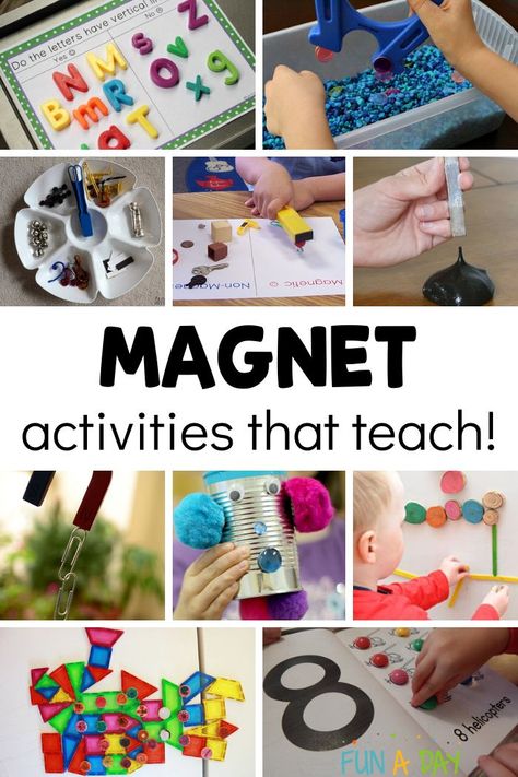 18 magnet activities for kids to learn and play with! Unique and fun ideas for learning with magnets - exploring science, math, literacy, and more. Magnet Activities For Kids, Magnet Lessons, Science Center Preschool, Stem Activities Kindergarten, Ideas For Learning, Kids Gratitude Journal, Magnet Activities, Gratitude Journal For Kids, Stem Activities Preschool