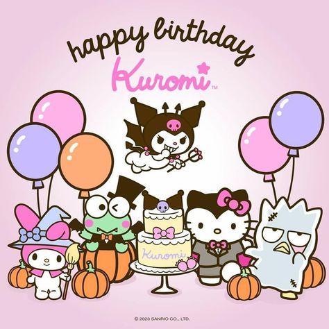 https://sanrio.com Happy Birthday Kuromi, Birthday Kuromi, Birthday Wallpaper, Pinturas Disney, October 31, Little Twin Stars, Kawaii Wallpaper, Hello Kitty Wallpaper, Online Gifts