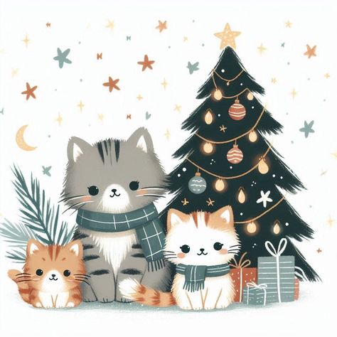 Christmas Goodnight, Wallpaper Gatos, Minimalistic Boho, Christmas Critters, Cat Christmas Tree, Christmas Pics, Christmas Kitten, Winter Cat, Christmas Phone Wallpaper