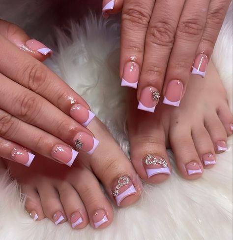 Toe And Nails Matching, Acrylic Toes And Nails Set, French Tips For Kids, Matching French Tip Nails And Toes, Nail And Feet Set Ideas, Nails And Toes Set, Nails And Toes Matching Ideas, Matching Toes And Nails, Nails And Feet Set