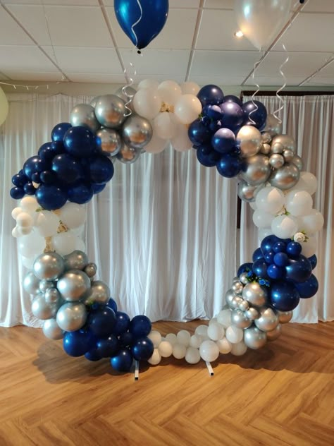 Royal Blue And Silver Balloon Garland, Navy And Silver Balloon Garland, Police Gala Decorations, Blue And Silver Balloon Decorations, Balloon Garland For Men, Birthday Balloon Decoration, Gala Decorations, Birthday Decorations At Home, Birthday Decorations For Men