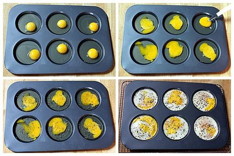 Bake eggs for homemade Egg McMuffins in a muffin top/whoopie pie pan for 10-15 minutes at 350 degrees. Homemade Mcmuffin, Muffin Eggs, Breakfast Ideas For A Crowd, Bake Eggs, Muffin Top Recipes, Whoopie Pie Pan, Eggs Bake, Brunch Ideas For A Crowd, Muffin Top Pan