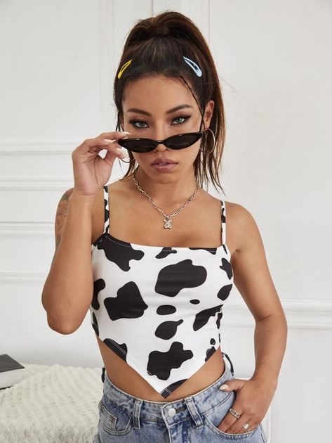 Bandana Crop Top, Cow Tops, Hanky Hem, Women Tank Tops, Cami Crop Top, Bandana Print, Print Bodysuit, Printed Tank Tops, Cow Print