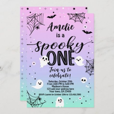 $2.92 | Spooky One, 1st Birthday Halloween Invitation | Halloween Birthday Invitations | zgroupon, zazzlemade, pink halloween, ghost invitation, spooky one, spooktacular, halloween birthday, halloween party, hey boo, 1st birthday invitation Halloween Theme Birthday, Halloween Invitaciones, Third Birthday Invitations, Halloween First Birthday, Halloween Birthday Party Invitations, Halloween 1st Birthdays, Spooky One, Girls 3rd Birthday, Halloween Birthday Invitations