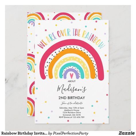 Rainbow Birthday Invitation Bright Rainbow Party Rainbow Party Invitations, Rainbow Themed Birthday Party, Rainbow First Birthday, Rainbow Birthday Invitations, Rainbow Invitations, Rainbow Theme Party, Rainbow Clouds, Colorful Invitations, 2nd Birthday Invitations