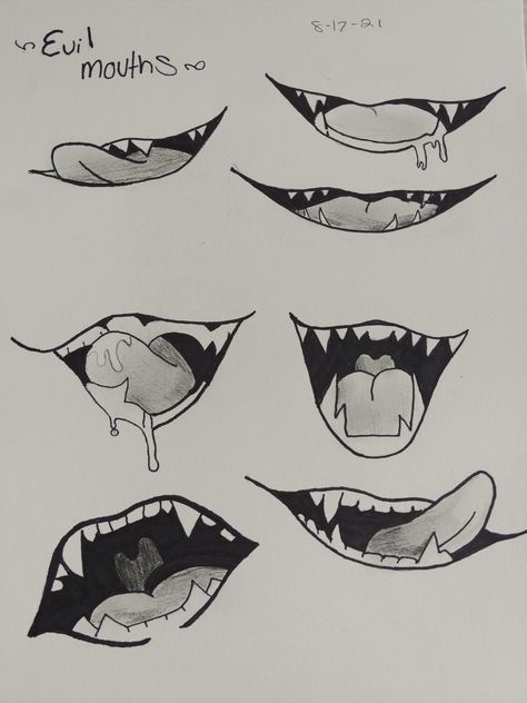 Mouth With Fangs Drawing, Fangs Drawing Reference, Monster Mouth Drawing Reference, Mouth Sketches, Monster Tongue, Mary Core, Pointy Teeth, Mouth Art, Cartoon Mouths