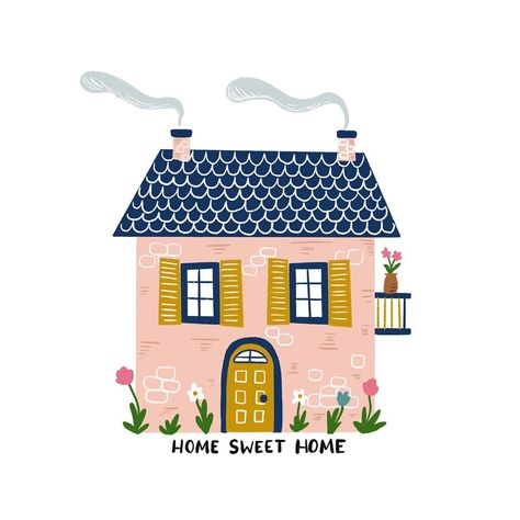 Whimsical House Illustration, Cute Home Illustration, Simple House Illustration, Cute House Illustration, Home Illustration, Wood Wedding Ring, House Illustration, No Place Like Home, Cute House