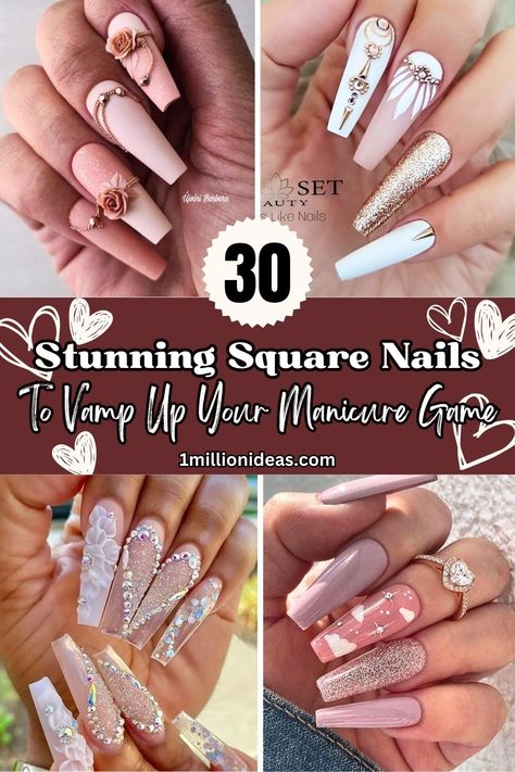 30 Stunning Square Nail Designs To Vamp Up Your Manicure Game Matte Birthday Nails, 35th Birthday Nails, Nails Ideas Long Square, Birthday Nails November, Classy Coffin Nail Designs, Nails For Formal Event, November Birthday Nails, Medium Square Nails Designs, Pretty Birthday Nails