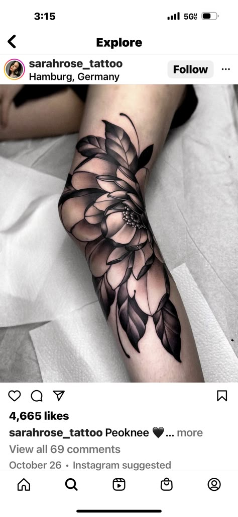 Blackwork Tattoo Half Sleeve, Female Tattoo Leg Sleeve, Black Leg Sleeve Tattoo, Blacked Out Leg Tattoo, Inside Knee Tattoo, Peony Tattoo Leg, Women Sleeve Tattoo Ideas Inspiration, Feminine Gothic Tattoo, Women Sleeve Tattoo Ideas