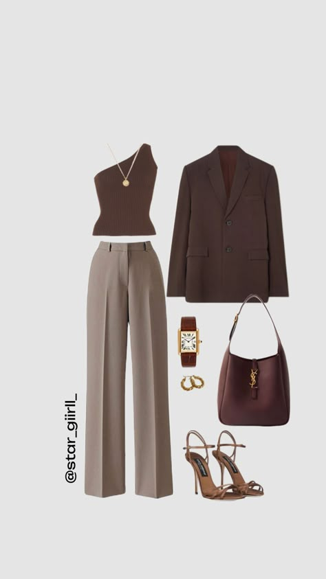 @star_giirll_ day at the office ootd Brown Monochromatic Outfit, Blazer Cafe, Elegant Lounge Wear, Office Ootd, Elegant Lounge, Color Mood Board, Work Ootd, Pant Top, Neutral Capsule Wardrobe