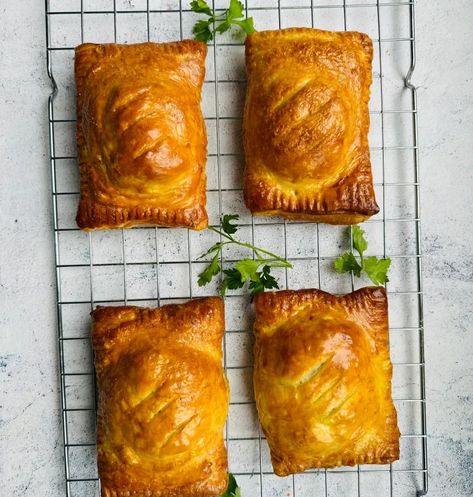 Three Cheese, Caramelised Onion & Potato Pasty - Best Recipes UK Cheese And Onion Pasty, Pasty Recipe, Caramelised Onions, Indian Cheese, Potato Puffs, Caramelised Onion, Parsley Potatoes, Goats Cheese, Diced Potatoes