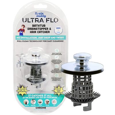 Prevent clogged bathtub drains in your home with the 2-in-1 Drain Buddy Ultra Flo bathtub drain stopper and hair catche Wide Bathtub, Bathtub Drain Stopper, Sink Drain Stopper, Drain Stopper, Plastic Alternatives, Hair Catcher, Plumbing Drains, Bathtub Drain, Clean Technology