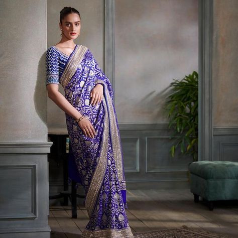 Anita Dongre on Instagram: "Introducing an exquisite collection of Benarasi Sarees handcrafted by master artisans. Each ornate brocade is carefully rendered to perfection. Karuna Saree Set – Blue #AnitaDongre #AnitaDongreBridalCouture #AnitaDongreWeddingCouture #BridalCouture #WeddingWear #FestiveWear2021" Anita Dongre Saree, Blue Banarasi Saree, Simple Kurta Designs, Anita Dongre, Indian Bridal Dress, Ethnic Sarees, Elegant Saree, Banarasi Saree, Indian Wedding Outfits