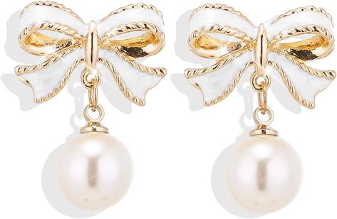 GAUEIOUR Bow Shaped Pearl Earrings,Fashionable and Versatile Luxurious, Exquisite Ear Clips,Sweet Cute Gentle Alloy Earrings (Pearlescent White) : Amazon.co.uk: Fashion Night Parties, Pearl Statement Earrings, Valentines Earrings, Pearl Bow, Zircon Earrings, Daily Jewelry, Bow Jewelry, Rhinestone Bow, Silver Bow