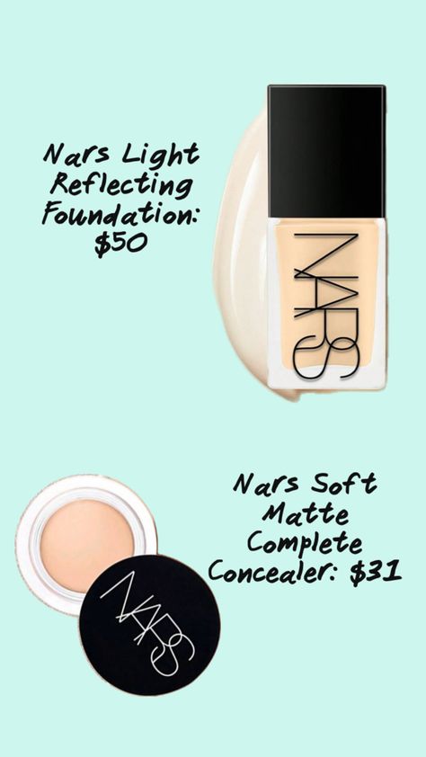 Nars Light Reflecting Foundation 30Ml Bottle $50. Nars Soft Matte Complete Concealer 0.21oz $31. Makeup Names, Nars Foundation, Combo Skin, Nars Makeup, Foundation Concealer, Full Face, Makeup Products, Nars, Concealer