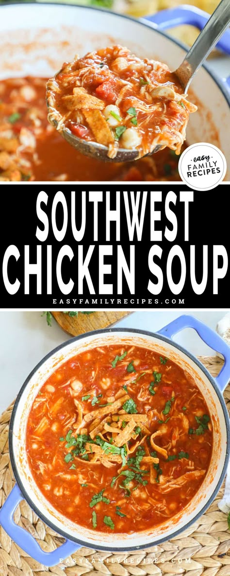 Chicken Tortilla Soup With Rotel Tomatoes, Chili's Chicken Tortilla Soup Copycat, Chili’s Southwest Chicken Soup, Soups With Canned Chicken, Southwest Tortilla Soup, Chili Renello Soup, Chilis Chicken Tortilla Soup Copycat, Southwest Chicken Rice Soup, Chili's Soup Copycat