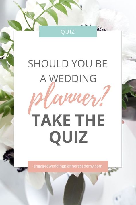 Find out in 10 super easy questions whether or not you'll make a great wedding planner. Your results will tell you what to do next. Ready to be surprised? Take the quiz! | becoming a wedding planner, how to start a wedding planner business, starting a wedding planning career, wedding planner quiz, wedding planner business Becoming A Wedding Planner, How To Be A Wedding Planner, How To Become A Wedding Planner, Wedding Planner Aesthetic, Become A Wedding Planner, Wedding Planner Job, Wedding Planner Career, Plan Wedding, Wedding Planner Business