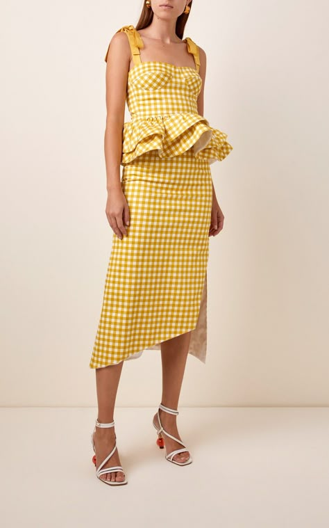 Junquillo Gingham Cotton-Poplin Peplum Top by Silvia Tcherassi | Moda Operandi Gingham Set Outfit, Caribbean Fashion, Dress Idea, Check Dress, Kinds Of Clothes, Spring Summer 2023, Fashion Design Clothes, Colourful Outfits, Summer 2023