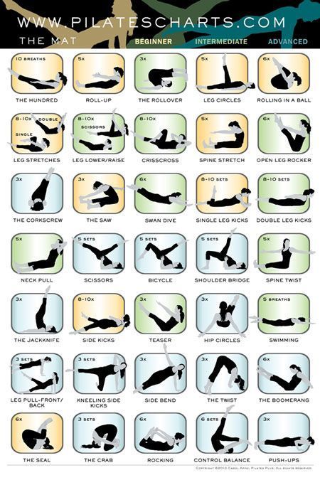 Mat Poster for Studio or Home Use-Get in Shape with These Pilates Exercises #Pilates Beginner Pilates, Workout Man, Pilates Moves, Pilates Exercises, Beginner Workouts, Reformer Pilates, Pilates Video, Joseph Pilates, Pilates Training