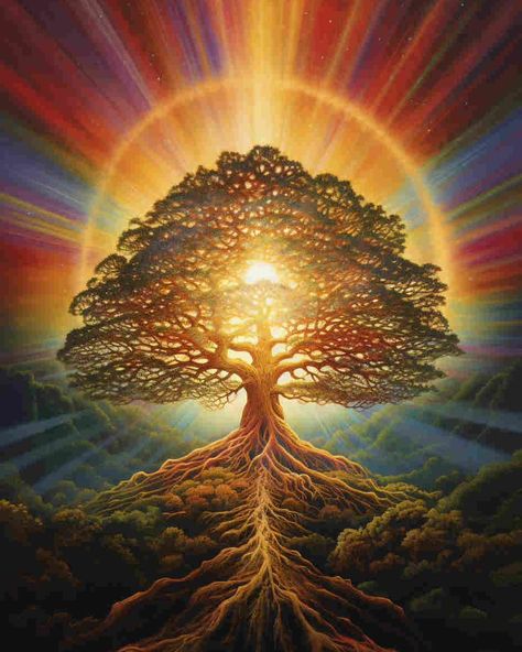 Ray Tree of 7 chakra🌈｜original spiritual artwork 🧚🏻original AI art combine with spirituality 👉commercial use unavailable #healingart #spiritualart #spiritualawakenings #spiritualhealing #arthealing #aiartist Spiritual Art Christian, Spiritual World Art, Tree Spiritual Art, Sublime Art Paintings, 2025 Spiritual, Tree Of Life Aesthetic, Alignment Art, Spiritual Energy Art, Libra Midheaven