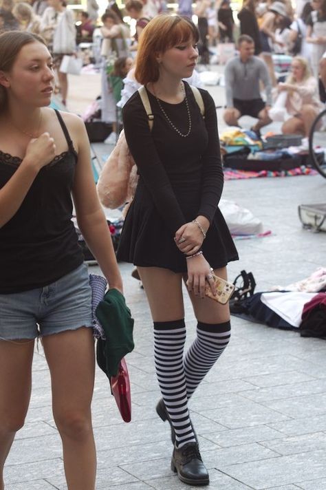 Stripe Socks Outfit, Striped Socks Outfit, Socks Outfit, Stripe Socks, Sock Outfits, Fashion Aesthetics, Striped Socks, Alternative Girls, American Women