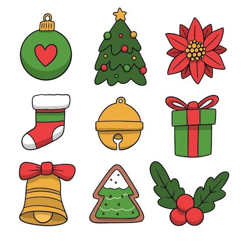 Colección de elementos navideños dibujad... | Free Vector #Freepik #freevector #elementos-navidenos #vacaciones-navidad #diciembre #feliz-navidad Christmas Decor Ideas Drawing, Christmas Decor Drawing, Christmas Cute Drawing, Xmas Drawing Ideas, Cute Christmas Drawing Ideas, Immagini Grinch, Christmas Decorations Drawings, Christmas Draw, Christmas Stickers Printable