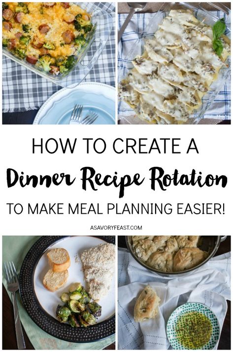 Looking for some dinner inspiration? Today I’m sharing our current dinner recipe rotation and showing you how creating a recipe rotation can make meal planning easier. Lunch To Pack For Work, Snacks For A Road Trip, Packed Snacks, Freezer Meal Ideas, Feast Recipes, Plane Food, Meal Plan Grocery List, Breakfast Pastry, Meals Breakfast