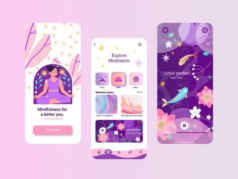 Meditation Mobile App UI Design Creative App Design, Health App Design, Mobile App Ui Design, App Design Layout, Ux App Design, Mobile App Design Inspiration, Portfolio Design Layout, Ux Design Inspiration, App Design Inspiration