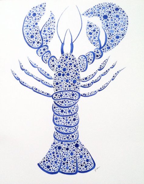 Lobster Watercolor, Lego Tattoo, Lobster Art, Polka Dot Art, Blue Lobster, Tattoo Watercolor, Ocean Wall Decor, Nautical Crafts, Watercolor Birthday Cards