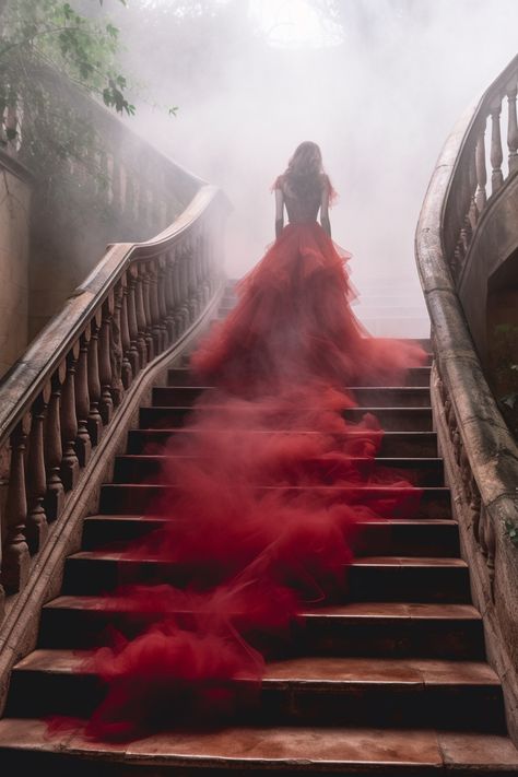 Red Dress Photography, Fashion Installation, Red Perfume, Prom Photoshoot, Visual Story, Art Photography Portrait, Fashion Model Photography, Fairytale Photography, Fantasy Magic