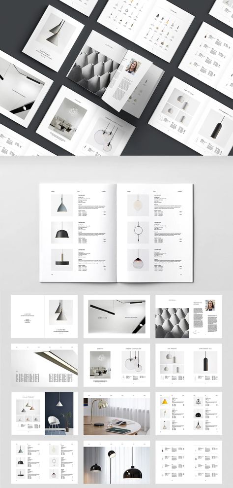 C E N T R E — Lighting Catalog Template InDesign INDD Print Catalog Design, Light Catalog Design, E Catalog Design, Lighting Catalogue Design, Product Catalogue Design Layout Ideas, Product Catalog Layout, Product Catalog Design Layout Templates, Catalog Design Layout Products, Product Catalogue Layout