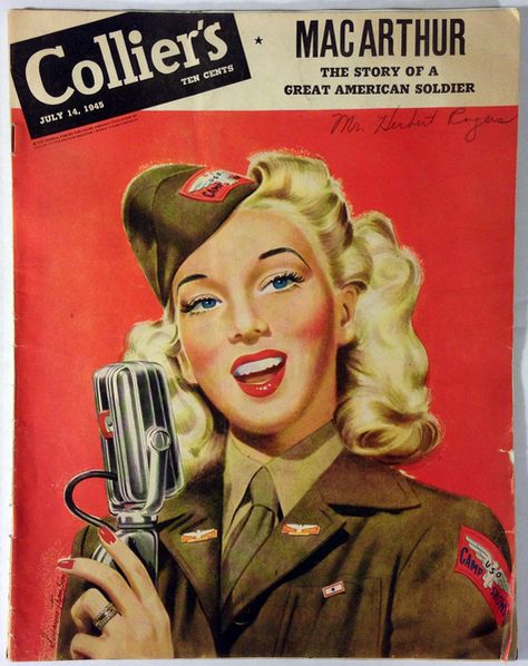 Vintage Collier’s Magazine July 14, 1945 - WWII Carole Landis Cover - Coca Cola Ad Uso Party, 1940s Radio, Jon Whitcomb, Cabelo Pin Up, Carole Landis, 1940s Party, Dance Marathon, Greatest Generation, Ww2 Posters