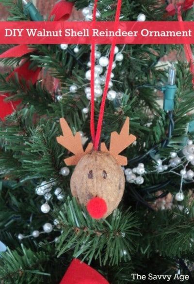 Fun and easy DIY Reindeer Ornament. Use walnut shells for this cute homemade ornament. Diy Christmas Reindeer, Reindeer Crafts, Walnut Shell Crafts, Homemade Ornament, Diy Reindeer, Shells Craft, Dollar Store Christmas Crafts, Walnut Board, Frugal Christmas