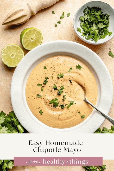 This creamy Chipotle Mayo is made with just a few simple ingredients! It's so easy to make and the perfect condiment to add to burgers, sandwiches, and so much more! Homemade Chipotle Mayo, Tzatziki Sauce Easy, Easy Homemade Buffalo Sauce, Chipotle Mayo Recipe, Easy Sauces, Homemade Chipotle, Homemade Tzatziki Sauce, Homemade Honey Mustard, Mayo Recipe