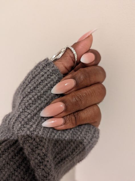 Ombre American Nails, Ombre Sns Nails Almond, Elegant Almond Nails Classy Ombre, Ombre French Almond Nails, Natural Ombre Nails Almond, Ombre Chrome Nails Almond, Almond French Ombre, French Ombre Almond Nails, Almond Stiletto Nails Short