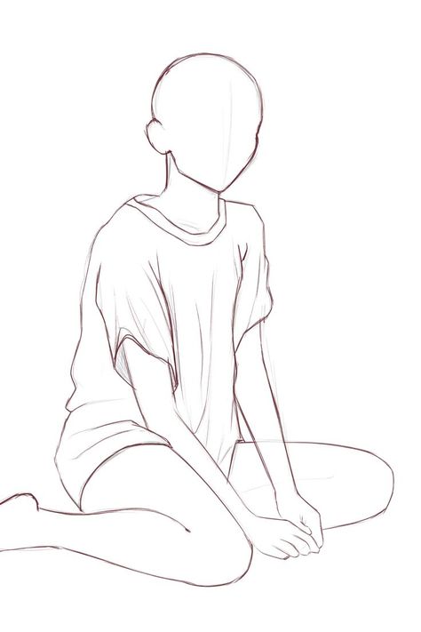 sketch of girl in oversized t-shirt sitting down Sketch Reference, Sitting Pose, Siluete Umane, Desen Anime, Body Pose Drawing, 캐릭터 드로잉, Easy Drawings Sketches, Character Sketches, Figure Drawing Reference