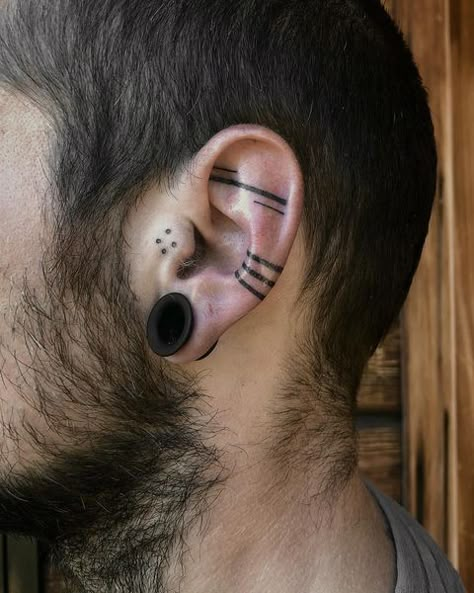 •:• Handpoked Tattoos •:• | #handpoked ear tattoo. Always a fun challenge, thank you brother Markus /// it was rad to meet you. Done from my new private, appointment… | Instagram Men’s Ear Tattoo, Mens Ear Tattoo, Men’s Tattoo Behind Ear, Scalp Tattoos Men, Tattoo Ideas For Men Minimalist, Simple Ear Tattoos, Men Ear Tattoo, Ear Tattoo Men, Small Ear Tattoos