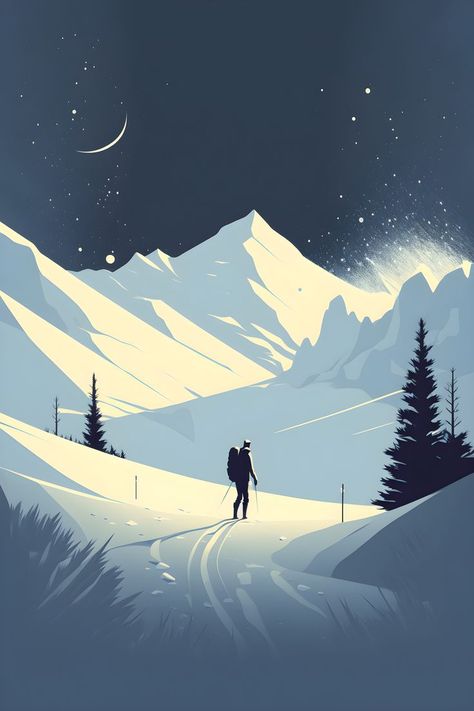 Snow Mountains Illustration, Night Mountain Illustration, Winter Background Illustration, Winter Mountains Illustration, Snowy Mountains Illustration, Snowy Mountain Illustration, Winter Scene Illustration, Snow Landscape Illustration, Snowy Mountain Drawing