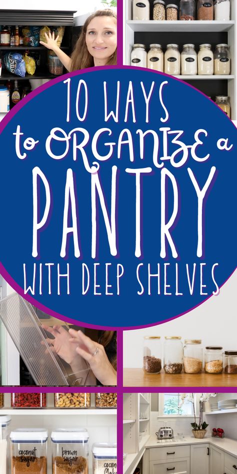 How To Organize Deep Pantry Cabinets, Organizing A Pantry Cabinet, How To Organise Pantry, Organizing Cabinet Pantry, Kitchen Shelves Organization Ideas, How To Organize Pantry Shelves Food, Pantry Storage Shelving, Organizing Deep Closet Shelves, Deep Cupboard Storage Ideas Kitchen