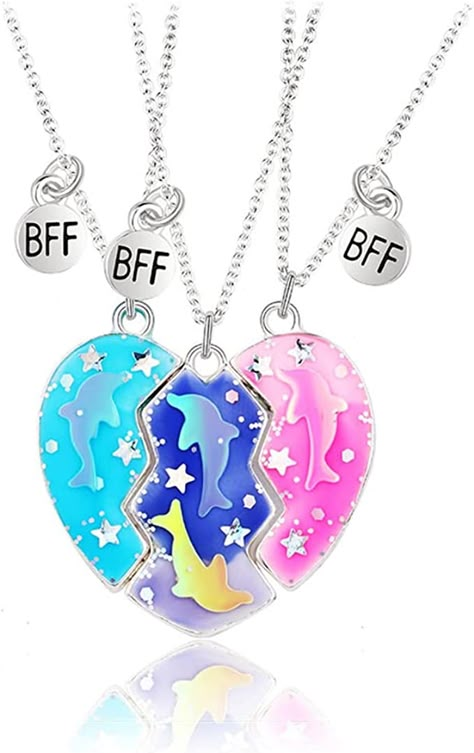 Amazon.com: Friendship Necklace Best Friend Necklace for 3 Girls Magnetic Matching Heart Pendant BFF Necklaces for Sister (Dolphin Heart): Clothing, Shoes & Jewelry 3 Best Friends Chain, 3 Bff Necklaces, Colorful Dolphin, Heart Clothing, Butterfly Chandeliers, Bff Friends, 3 Best Friends, Bff Jewelry, Best Friend Necklace