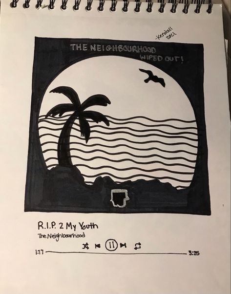 Drawings Of Album Covers, The Neighbourhood Drawing, Music Album Covers Drawing, Drawing Album Covers, Album Cover Sketch, Album Cover Drawings, Lyric Book, Night Drawing, My Youth