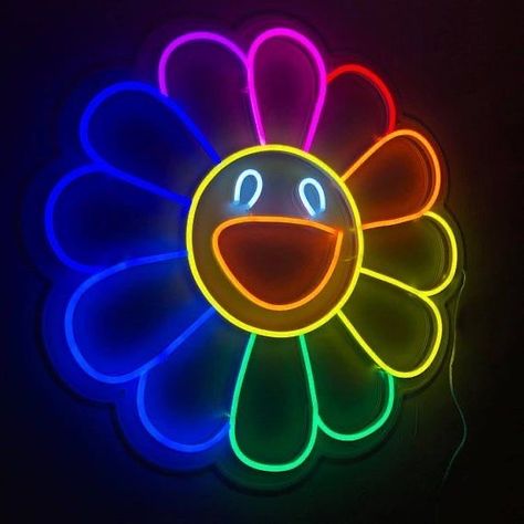 Neon Graffiti, Flower Room Decor, Murakami Flower, Beautiful Bedroom Decor, Game Wallpaper Iphone, Neon Signs Home, Neon Room, Computer Room, Flower Style