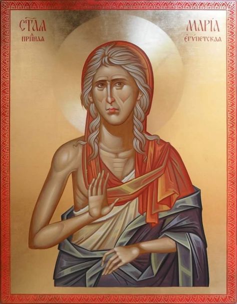 St. Mary of Egypt.  She is commemorated on the 5th Sunday of the Great Fast as well as Apr. 1, her actual feast day. Mary Of Egypt, St Mary Of Egypt, Famous Freemasons, Female Saints, Roman Church, Lives Of The Saints, Byzantine Art, Byzantine Icons, Greek Orthodox