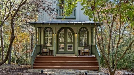 Exquisite Fairy-Tale Cottage on 2 Acres in Virginia Enchants the Market for $450K Gothic Style Home, Carpenter Gothic, Fairy Tale Cottage, Brick Walkway, Great Barrington, Enclosed Porches, Open Staircase, Double Front Doors, Italian Village