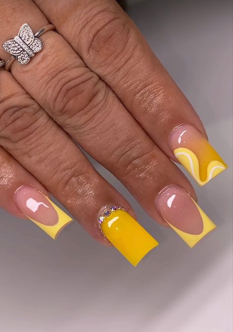 Summer Yellow Nails, Acrylic Toe Nails, Drip Nails, Colored Acrylic Nails, Girly Acrylic Nails, French Tip Acrylic Nails, Cute Acrylic Nail Designs, Work Nails, French Acrylic Nails