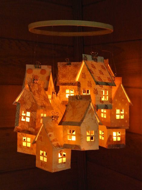 Paper House Luminaries Mobile - Just Something I Made Flameless Tea Lights, Diy Lampe, Paper House, Glitter Houses, Putz Houses, Up House, Paper Houses, Kirigami, Interesting Stuff