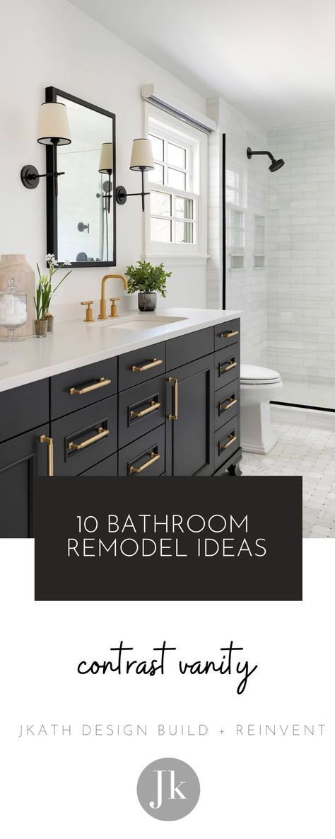 Black Finishes Bathroom, Black Bathroom Fixtures Inspiration, Black Bathroom Faucet Ideas, Secondary Bathroom Remodel, Black Cabinets In Bathroom, Common Bathroom Ideas, Classic Master Bath Remodel, Transitional Modern Bathroom, Houzz Bathroom Ideas