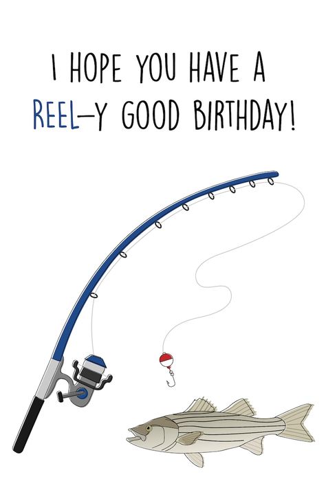 Fishing Birthday Card, Watercolor Fishing, Fishing Birthday Cards, Text Drawing, Birthday Card For Him, Homemade Birthday, Fishing Cards, Homemade Birthday Cards, Fishing Birthday